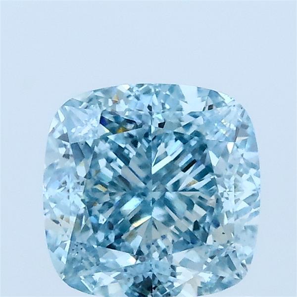 1.52 Carat Square Cushion Lab Grown Diamond, Fancy Intense Blue Color, VS1 Clarity