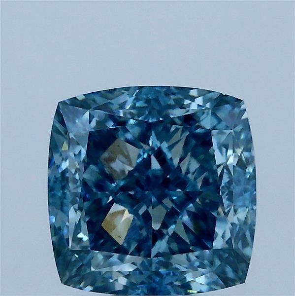 2.66 Carat Square Cushion Lab Grown Diamond, Fancy Vivid Blue Color, VVS2 Clarity