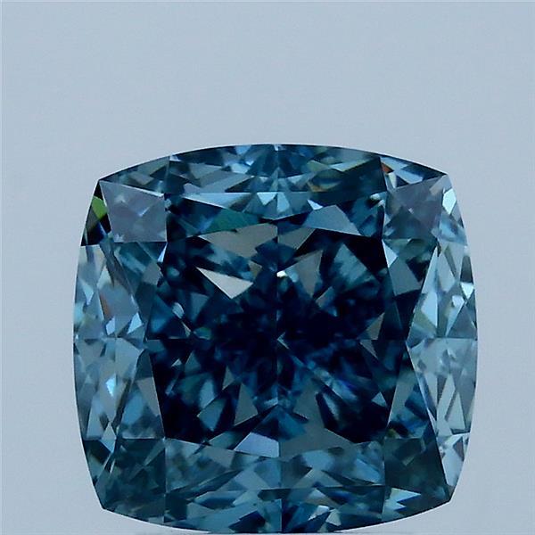 3.09 Carat Square Cushion Lab Grown Diamond, Fancy Vivid Blue Color, VS1 Clarity