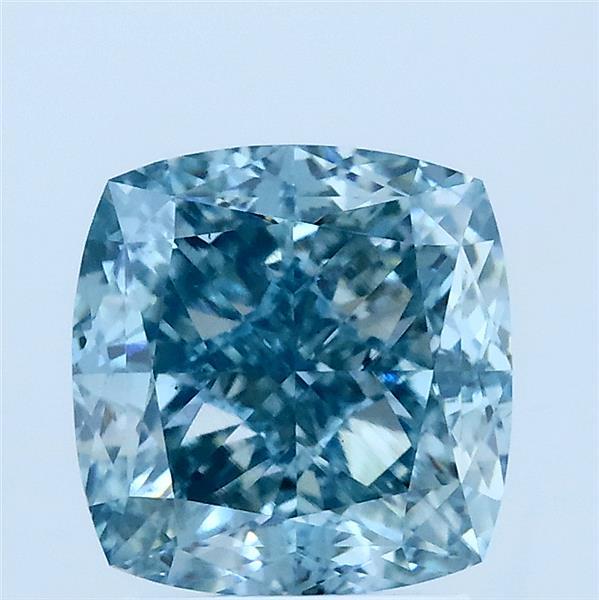 3.01 Carat Square Cushion Lab Grown Diamond, Fancy Vivid Blue Color, VS1 Clarity