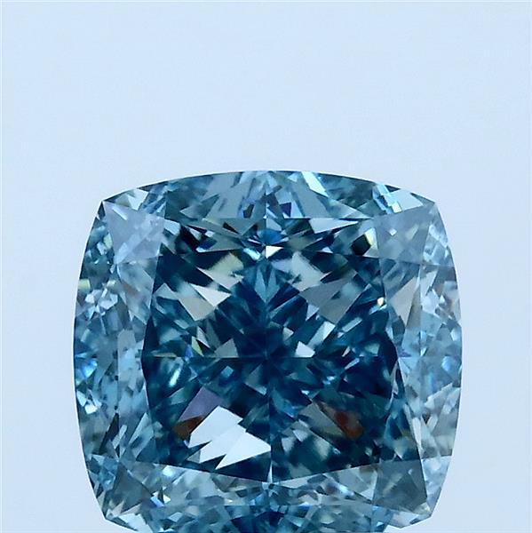 3.04 Carat Square Cushion Lab Grown Diamond, Fancy Vivid Blue Color, VVS2 Clarity