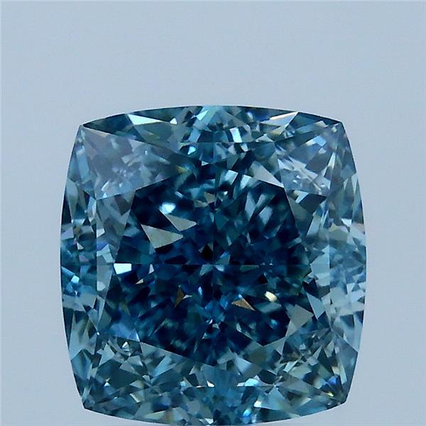 3.07 Carat Square Cushion Lab Grown Diamond, Fancy Vivid Blue Color, VS1 Clarity