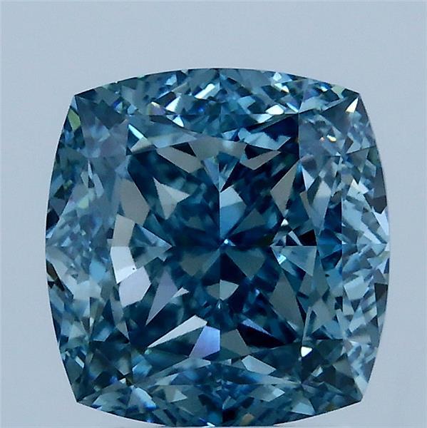 3.08 Carat Square Cushion Lab Grown Diamond, Fancy Vivid Blue Color, VS1 Clarity