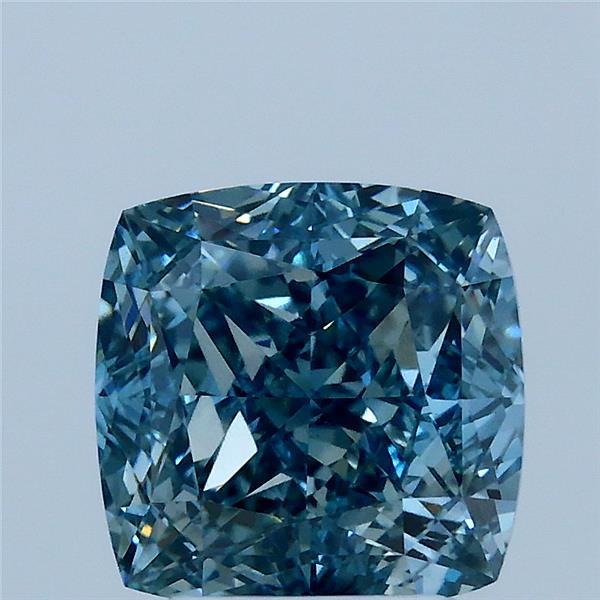 3.03 Carat Square Cushion Lab Grown Diamond, Fancy Vivid Blue Color, VS1 Clarity