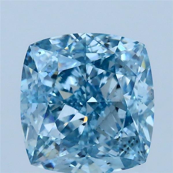 3.01 Carat Square Cushion Lab Grown Diamond, Fancy Intense Blue Color, VS2 Clarity