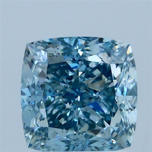 2.09 Carat Square Cushion Lab Grown Diamond, Fancy Vivid Blue Color, SI1 Clarity