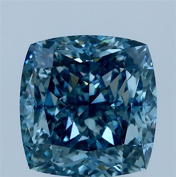 3.29 Carat Square Cushion Lab Grown Diamond, Fancy Vivid Blue Color, VS1 Clarity