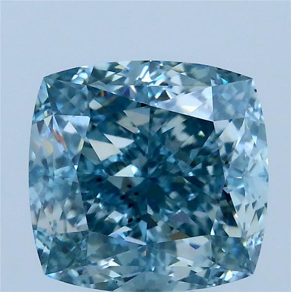 3.28 Carat Square Cushion Lab Grown Diamond, Fancy Intense Greenish Blue Color, VS1 Clarity
