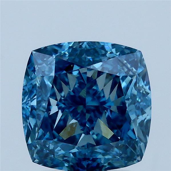 3.01 Carat Square Cushion Lab Grown Diamond, Fancy Vivid Blue Color, VS1 Clarity