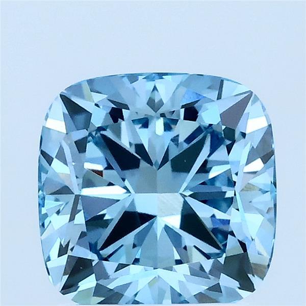 2.00 Carat Square Cushion Lab Grown Diamond, Fancy Vivid Blue Color, VS1 Clarity