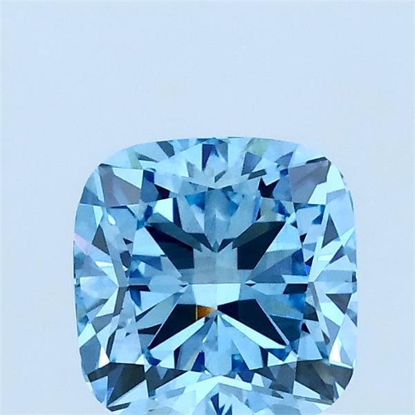 1.08 Carat Square Cushion Lab Grown Diamond, Fancy Vivid Blue Color, VS2 Clarity