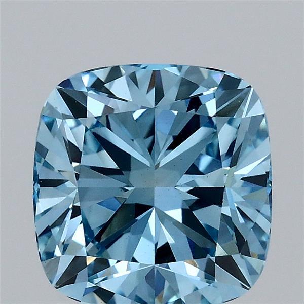 1.94 Carat Square Cushion Lab Grown Diamond, Fancy Vivid Blue Color, VS1 Clarity