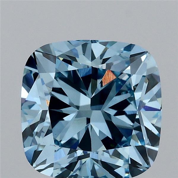 3.07 Carat Square Cushion Lab Grown Diamond, Fancy Vivid Blue Color, VS1 Clarity