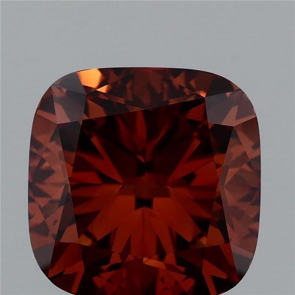 3.38 Carat Square Cushion Lab Grown Diamond, Fancy Orangy Brown Color, VS2 Clarity