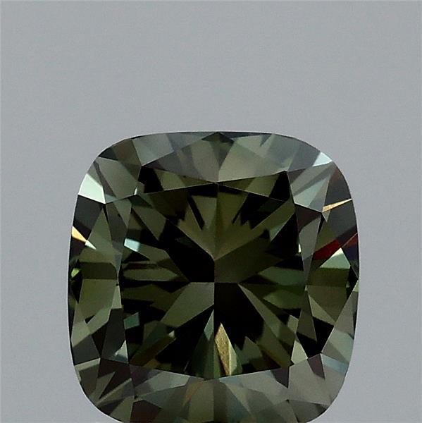 1.53 Carat Square Cushion Lab Grown Diamond, Fancy Vivid Green Color, VS1 Clarity