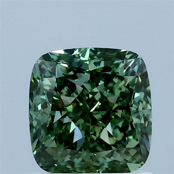 1.53 Carat Square Cushion Lab Grown Diamond, Fancy Vivid Green Color, VS2 Clarity