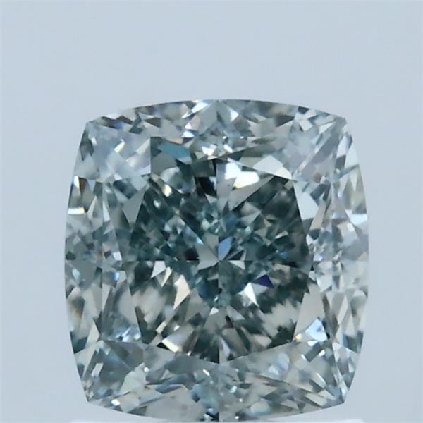 1.55 Carat Square Cushion Lab Grown Diamond, Fancy Intense Green Color, VS1 Clarity