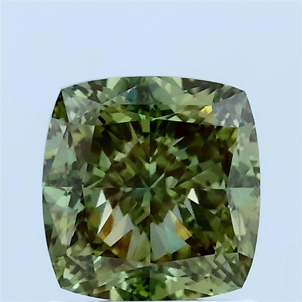 1.60 Carat Square Cushion Lab Grown Diamond, Fancy Vivid Green Color, VVS2 Clarity