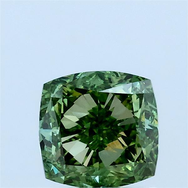 0.94 Carat Square Cushion Lab Grown Diamond, Fancy Vivid Green Color, VS1 Clarity