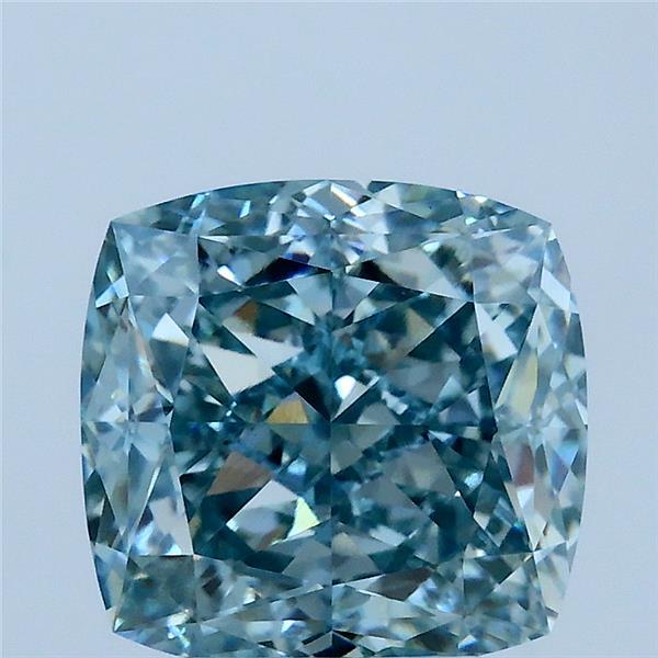 4.07 Carat Square Cushion Lab Grown Diamond, Fancy Intense Bluish Green Color, VVS2 Clarity