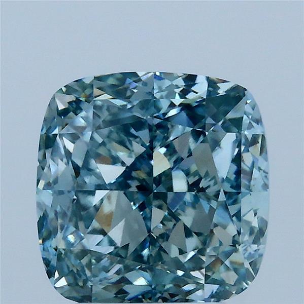 3.27 Carat Square Cushion Lab Grown Diamond, Fancy Intense Bluish Green Color, VVS2 Clarity