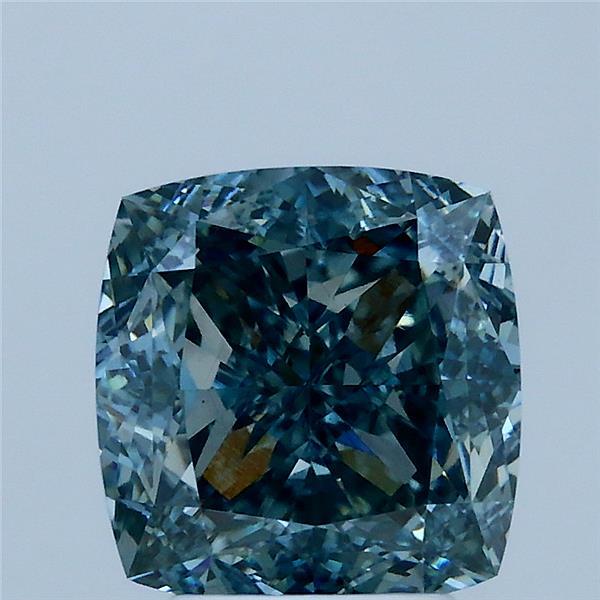 3.15 Carat Square Cushion Lab Grown Diamond, Fancy Vivid Blue Green Color, VS2 Clarity