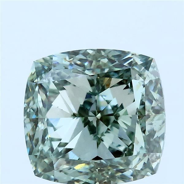 4.05 Carat Square Cushion Lab Grown Diamond, Fancy Intense Green Color, VS1 Clarity