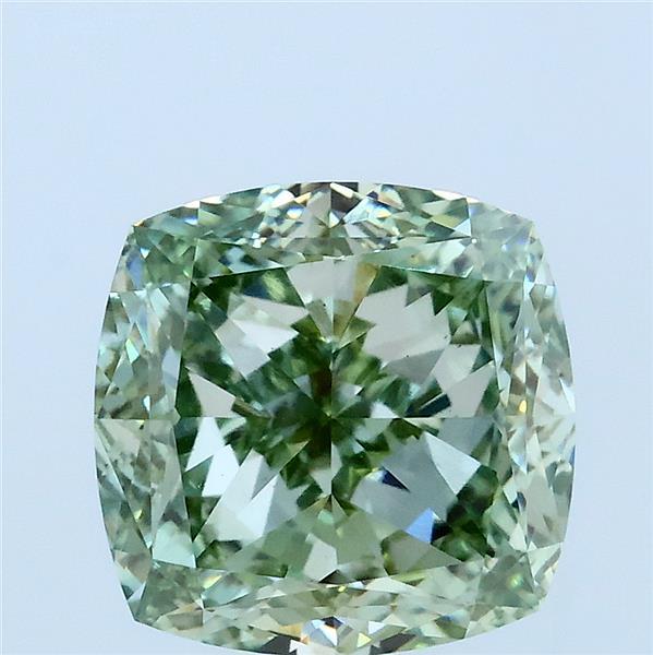 4.03 Carat Square Cushion Lab Grown Diamond, Fancy Vivid Green Color, VS1 Clarity