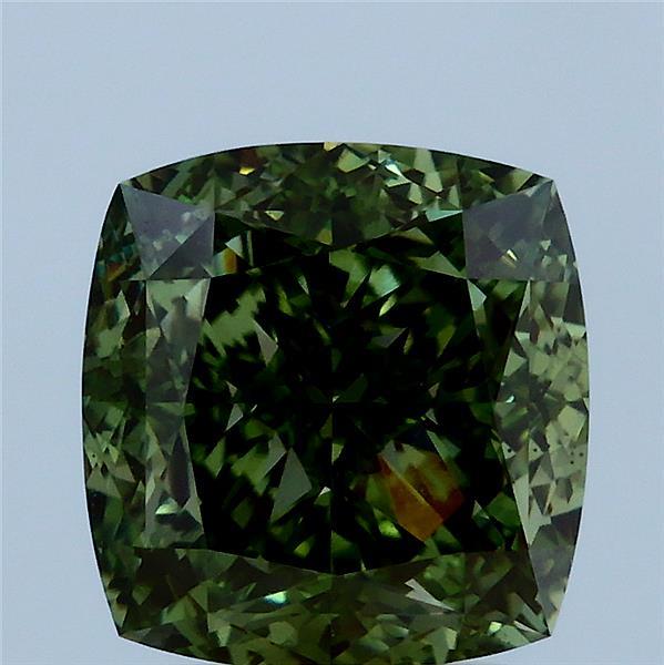 4.16 Carat Square Cushion Lab Grown Diamond, Fancy Vivid Green Color, VS1 Clarity