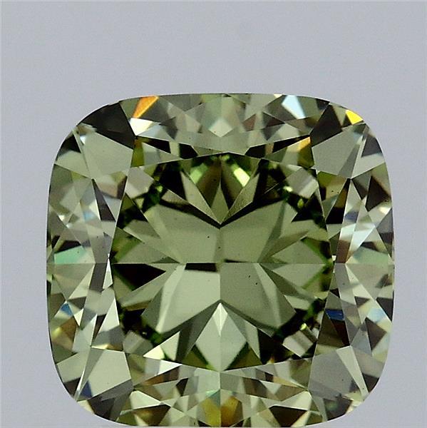 3.03 Carat Square Cushion Lab Grown Diamond, Fancy Vivid Green Color, VS1 Clarity