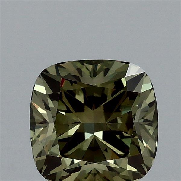 1.08 Carat Square Cushion Lab Grown Diamond, Fancy Vivid Green Color, VS1 Clarity