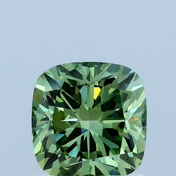 1.14 Carat Square Cushion Lab Grown Diamond, Fancy Vivid Green Color, VS2 Clarity