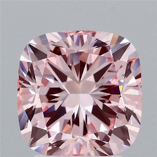 3.02 Carat Square Cushion Lab Grown Diamond, Fancy Intense Pink Color, VS2 Clarity