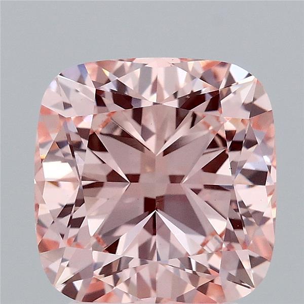 3.04 Carat Square Cushion Lab Grown Diamond, Fancy Intense Pink Color, VS1 Clarity