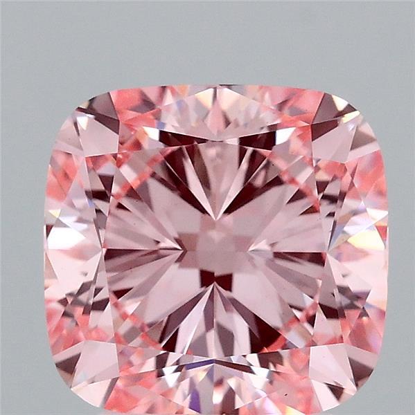 3.02 Carat Square Cushion Lab Grown Diamond, Fancy Intense Pink Color, VS1 Clarity