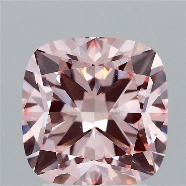 3.06 Carat Square Cushion Lab Grown Diamond, Fancy Intense Pink Color, VS1 Clarity