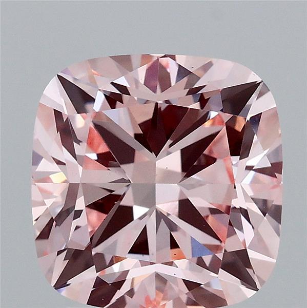 3.08 Carat Square Cushion Lab Grown Diamond, Fancy Intense Pink Color, VS1 Clarity