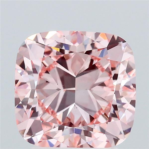 3.09 Carat Square Cushion Lab Grown Diamond, Fancy Intense Pink Color, VS1 Clarity