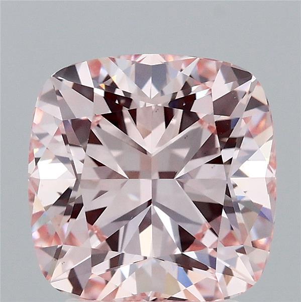3.05 Carat Square Cushion Lab Grown Diamond, Fancy Intense Pink Color, VS1 Clarity