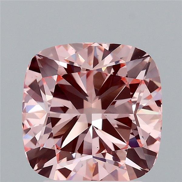 3.04 Carat Square Cushion Lab Grown Diamond, Fancy Intense Pink Color, VS1 Clarity