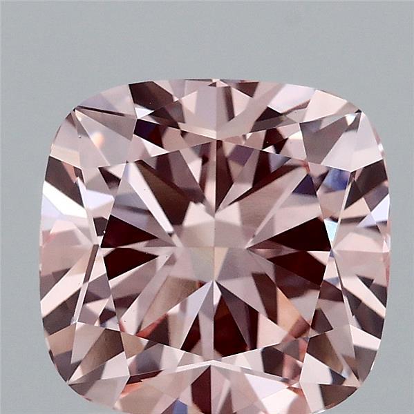 3.09 Carat Square Cushion Lab Grown Diamond, Fancy Intense Pink Color, VVS2 Clarity