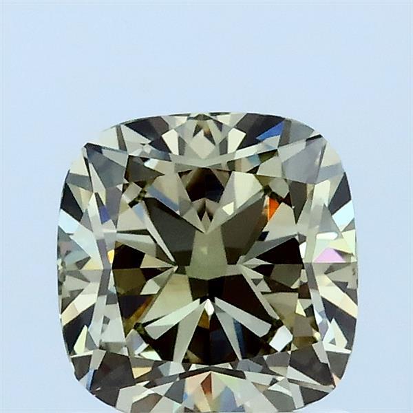 1.23 Carat Square Cushion Lab Grown Diamond, Fancy Greenish Yellow Color, VVS2 Clarity