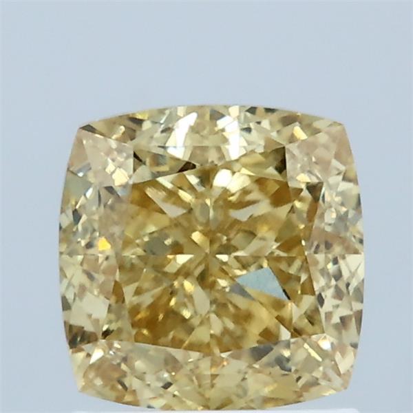 1.61 Carat Square Cushion Lab Grown Diamond, Fancy Intense Yellow Color, VVS2 Clarity