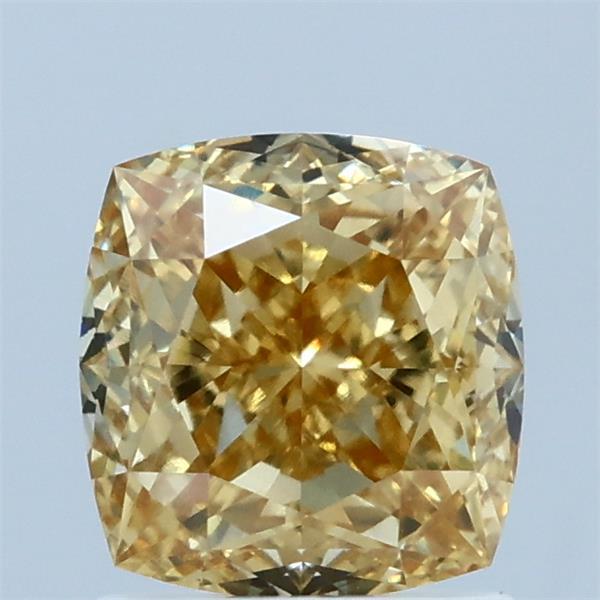 1.68 Carat Square Cushion Lab Grown Diamond, Fancy Intense Yellow Color, VVS2 Clarity