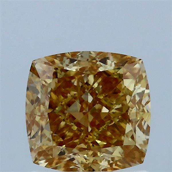 1.54 Carat Square Cushion Lab Grown Diamond, Fancy Intense Brownish Yellow Color, VS1 Clarity