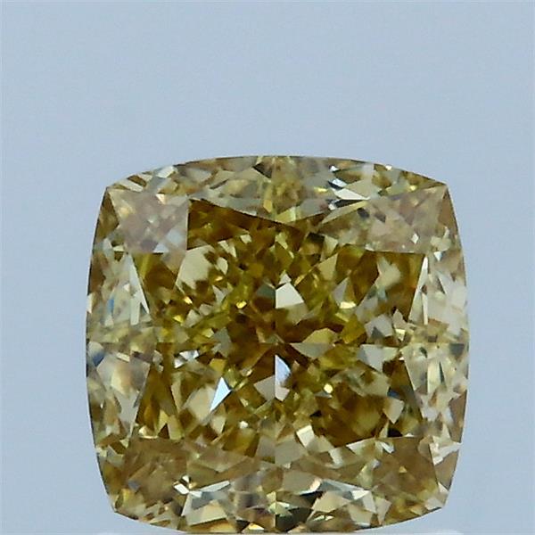 1.55 Carat Square Cushion Lab Grown Diamond, Fancy Yellow Color, VVS2 Clarity