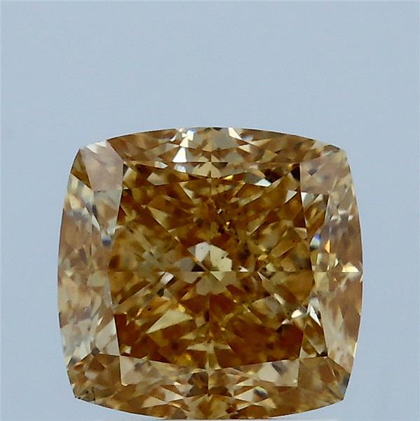 2.55 Carat Square Cushion Lab Grown Diamond, Fancy Intense Brownish Yellow Color, VS2 Clarity