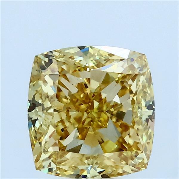 2.01 Carat Square Cushion Lab Grown Diamond, Fancy Intense Yellow Color, VVS2 Clarity