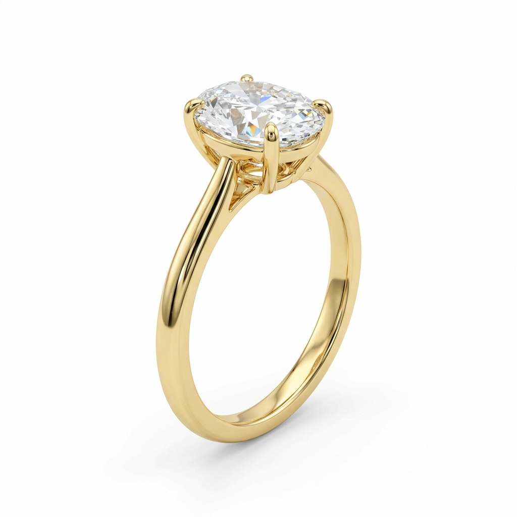 Gold solitaire ring with oval lab-grown diamond