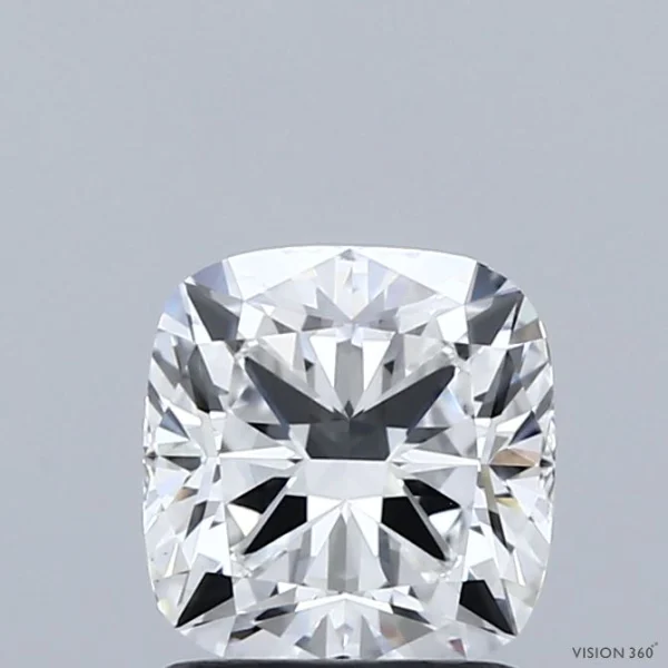 1.44 Carat Square Cushion Lab Grown Diamond, Excellent Polish, E Color, VVS2 Clarity